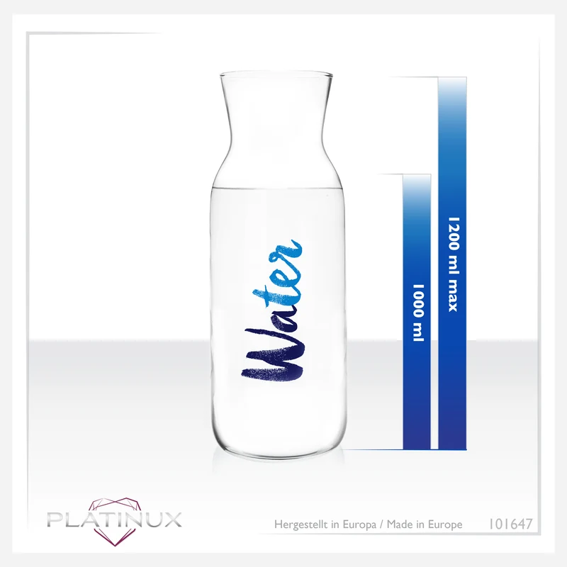 PLATINUX Glaskaraffe mit Water-Print 1000ml (max.1200ml) Wasserkaraffe