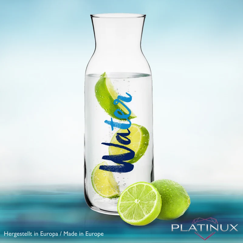 PLATINUX Glaskaraffe mit Water-Print 1000ml (max.1200ml) Wasserkaraffe