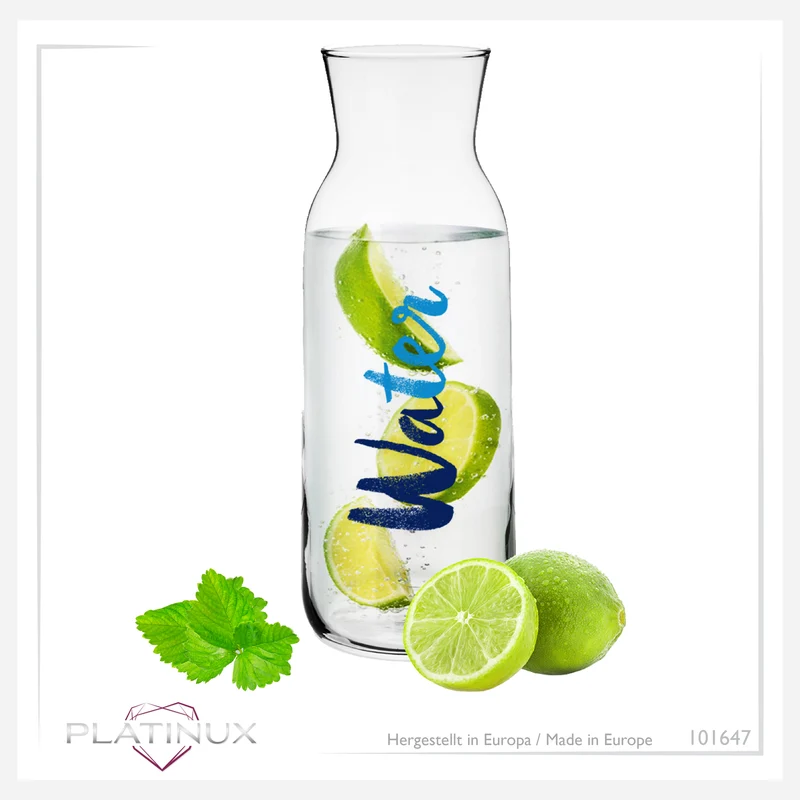 PLATINUX Glaskaraffe mit Water-Print 1000ml (max.1200ml) Wasserkaraffe