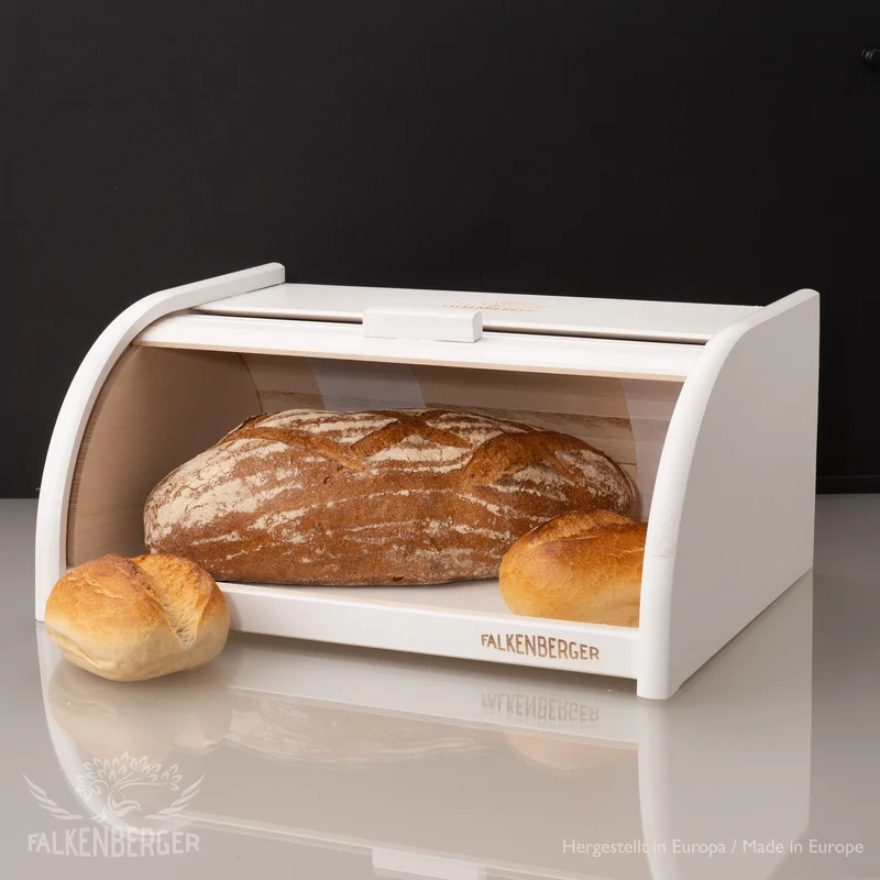 FALKENBERGER Brotkasten aus Holz Buche Weiß ca. 39x29x18cm Brotbox mit Roll-Deckel Rollbrotkasten Handmade