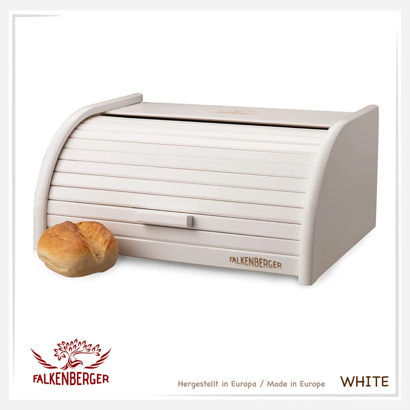 FALKENBERGER Brotkasten aus Holz Buche Weiß ca. 39x29x18cm Brotbox mit Roll-Deckel Rollbrotkasten Handmade