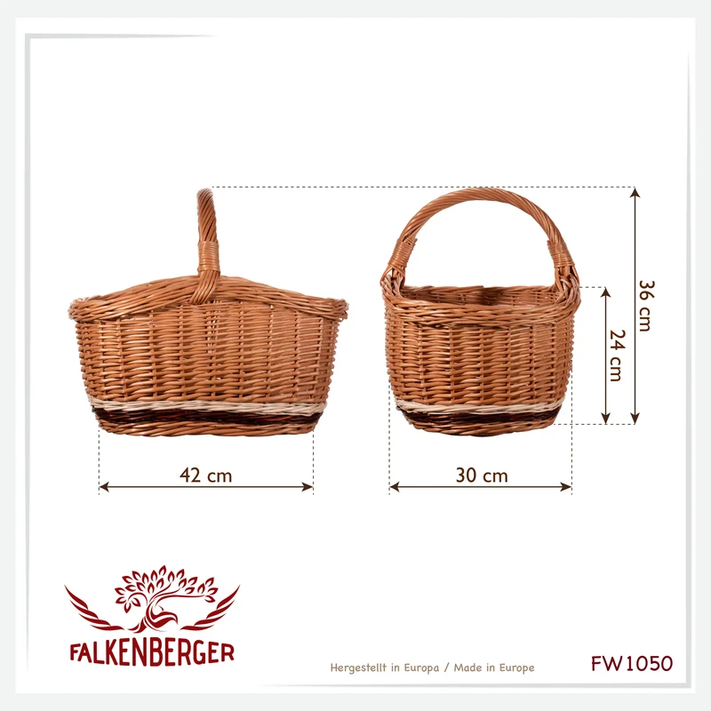 FALKENBERGER Weidenkorb 42x30x24cm "Ida" Flechtkorb mit Henkel Handarbeit Einkaufskorb aus Weide Pilzkorb Marktkorb
