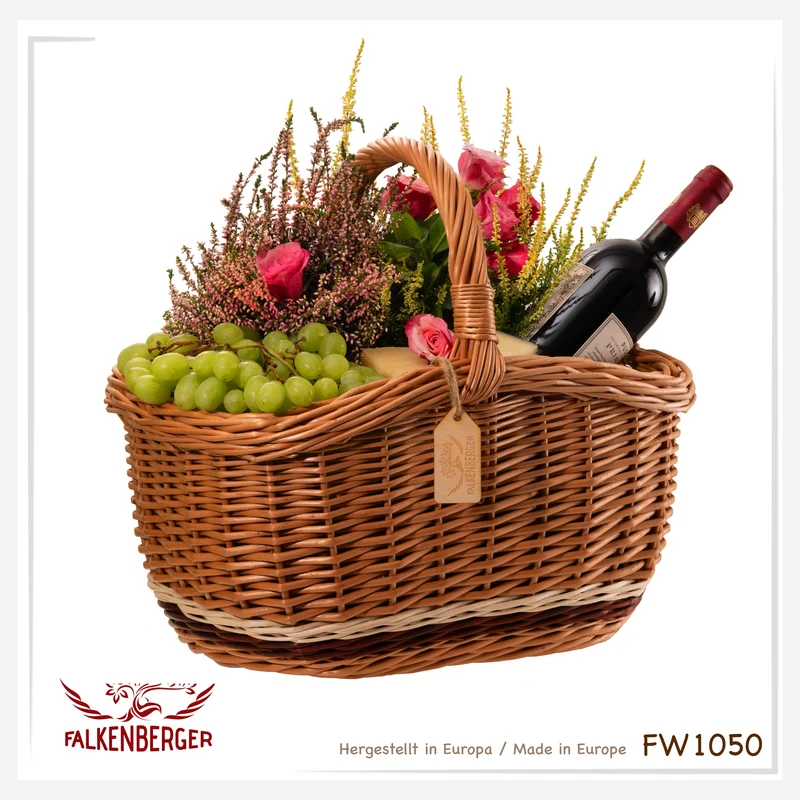 FALKENBERGER Weidenkorb 42x30x24cm "Ida" Flechtkorb mit Henkel Handarbeit Einkaufskorb aus Weide Pilzkorb Marktkorb