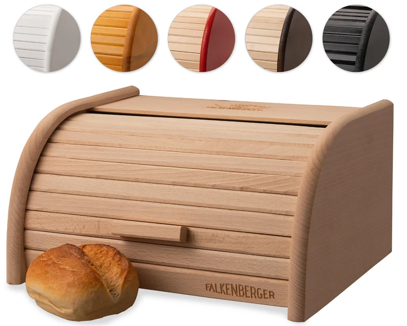 FALKENBERGER Brotkasten aus Holz ca. 31x25x16cm M Brotbox mit Roll-Deckel Rollbrotkasten Handmade