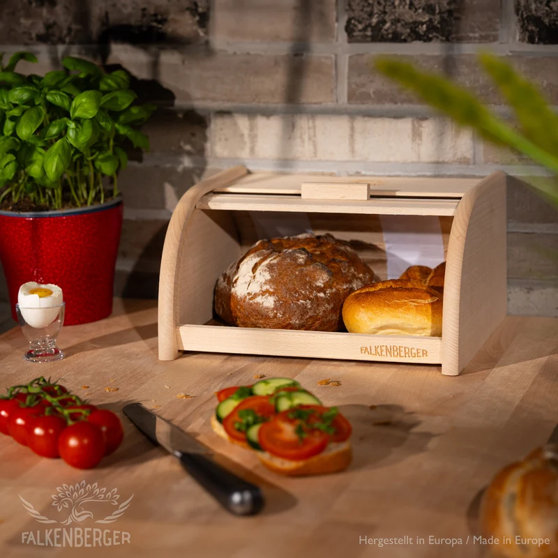 FALKENBERGER Brotkasten aus Holz ca. 31x25x16cm M Brotbox mit Roll-Deckel Rollbrotkasten Handmade