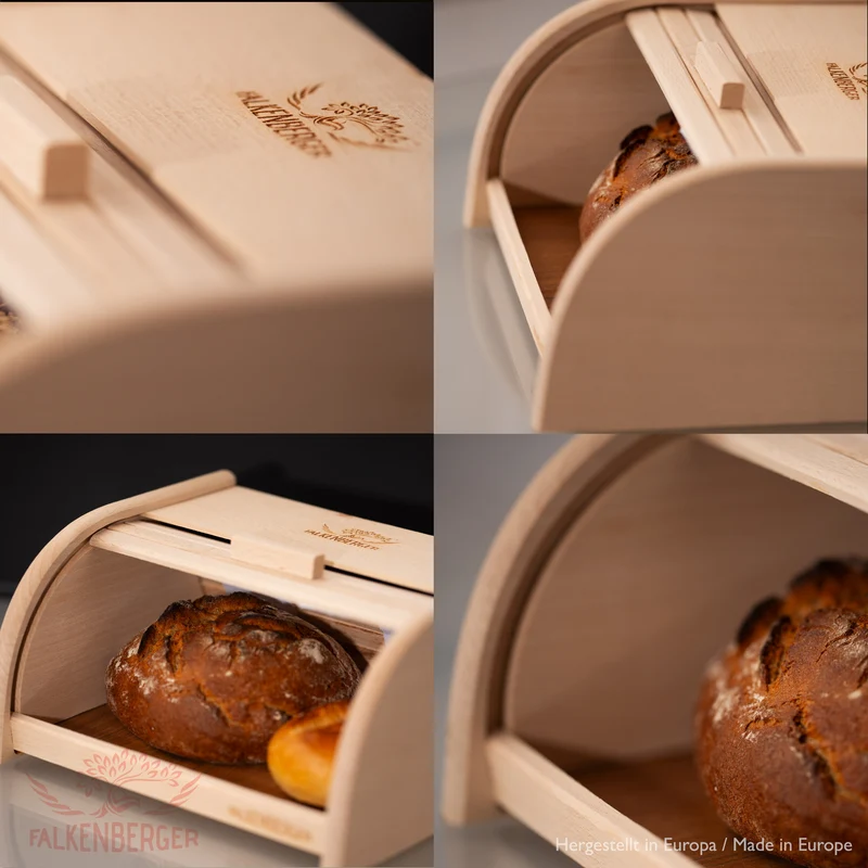 FALKENBERGER Brotkasten aus Holz ca. 31x25x16cm M Brotbox mit Roll-Deckel Rollbrotkasten Handmade