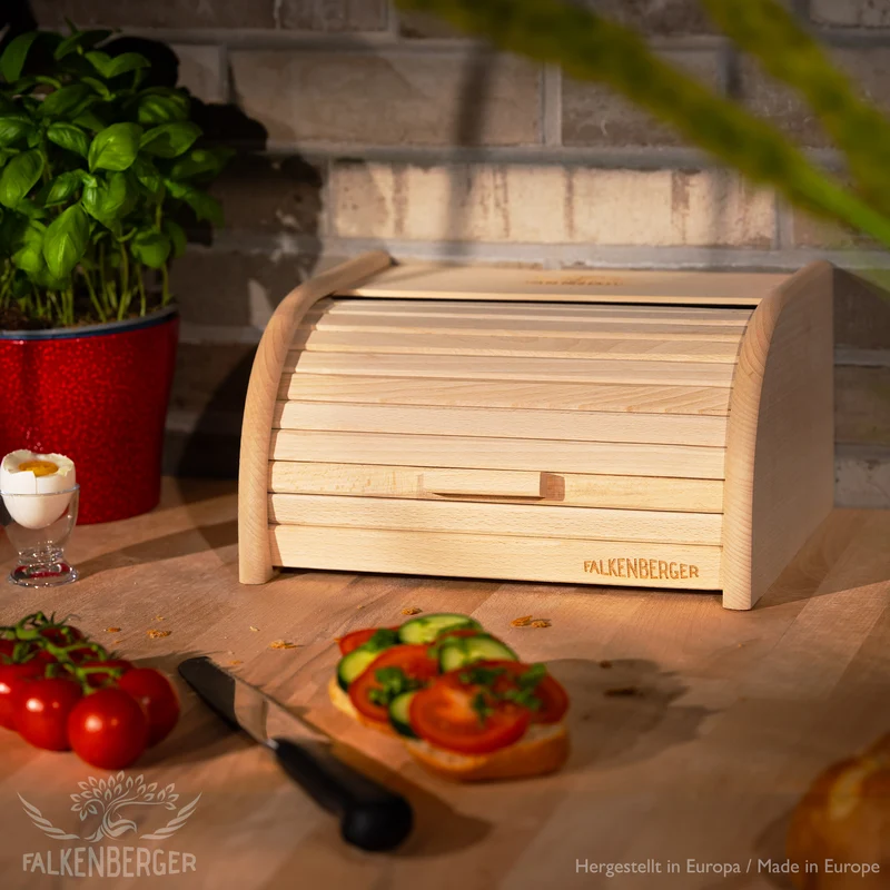 FALKENBERGER Brotkasten aus Holz ca. 31x25x16cm M Brotbox mit Roll-Deckel Rollbrotkasten Handmade