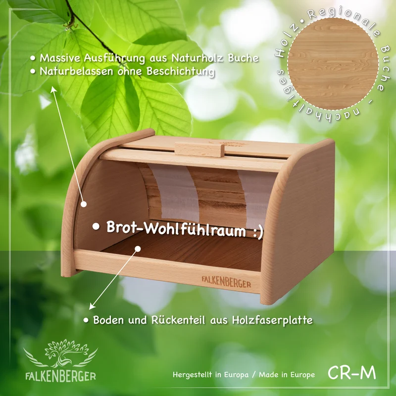 FALKENBERGER Brotkasten aus Holz ca. 31x25x16cm M Brotbox mit Roll-Deckel Rollbrotkasten Handmade