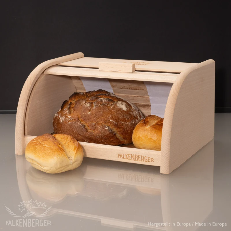 FALKENBERGER Brotkasten aus Holz ca. 31x25x16cm M Brotbox mit Roll-Deckel Rollbrotkasten Handmade