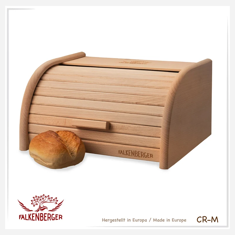 FALKENBERGER Brotkasten aus Holz ca. 31x25x16cm M Brotbox mit Roll-Deckel Rollbrotkasten Handmade