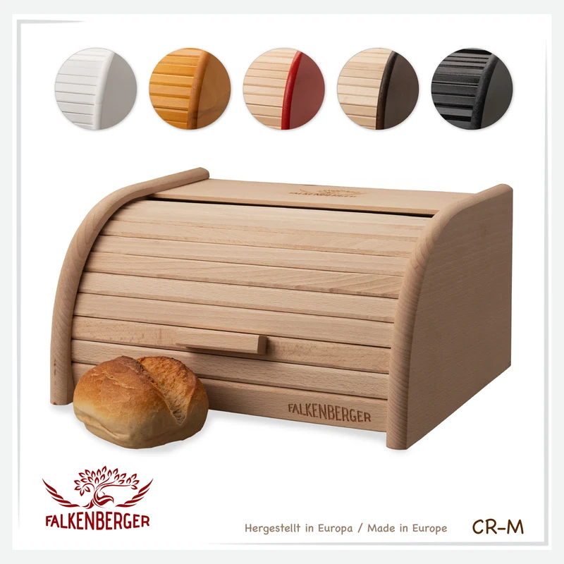 FALKENBERGER Brotkasten aus Holz ca. 31x25x16cm M Brotbox mit Roll-Deckel Rollbrotkasten Handmade
