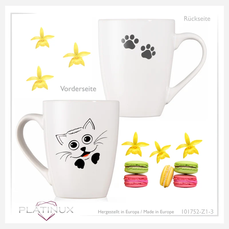 PLATINUX Kaffeetasse mit Griff 250ml (max. 300ml) Tasse mit Katzen Motiv "Felix"