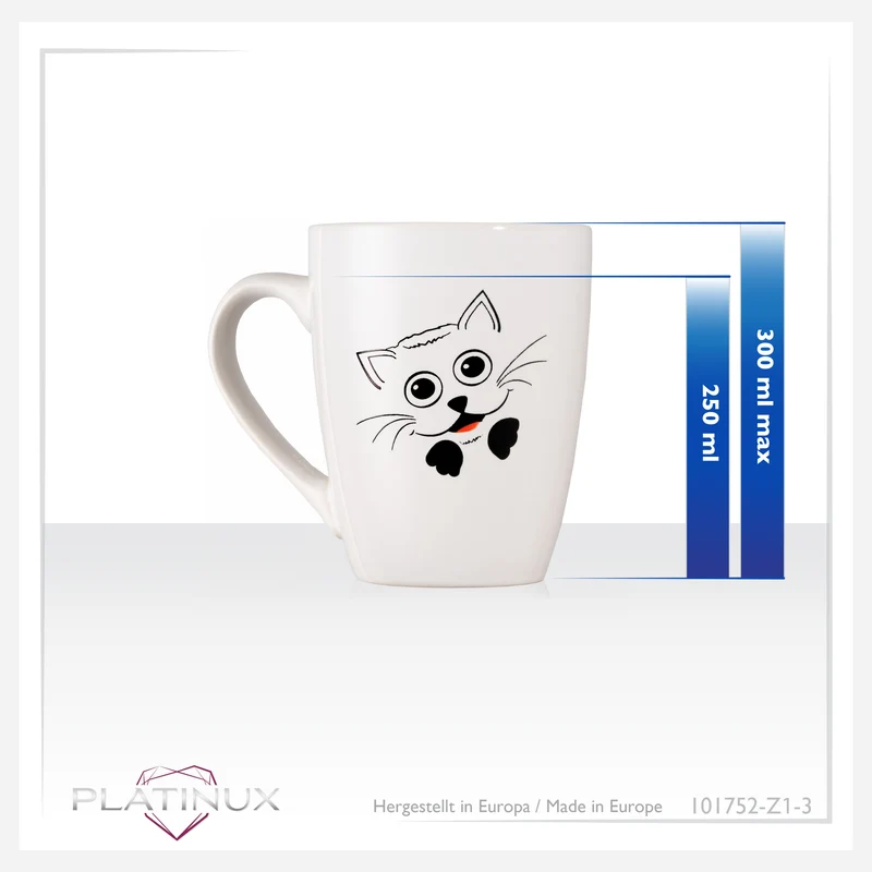 PLATINUX Kaffeetasse mit Griff 250ml (max. 300ml) Tasse mit Katzen Motiv "Felix"