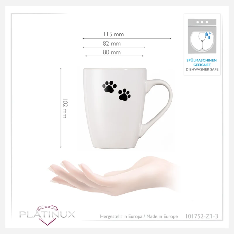 PLATINUX Kaffeetasse mit Griff 250ml (max. 300ml) Tasse mit Katzen Motiv "Felix"