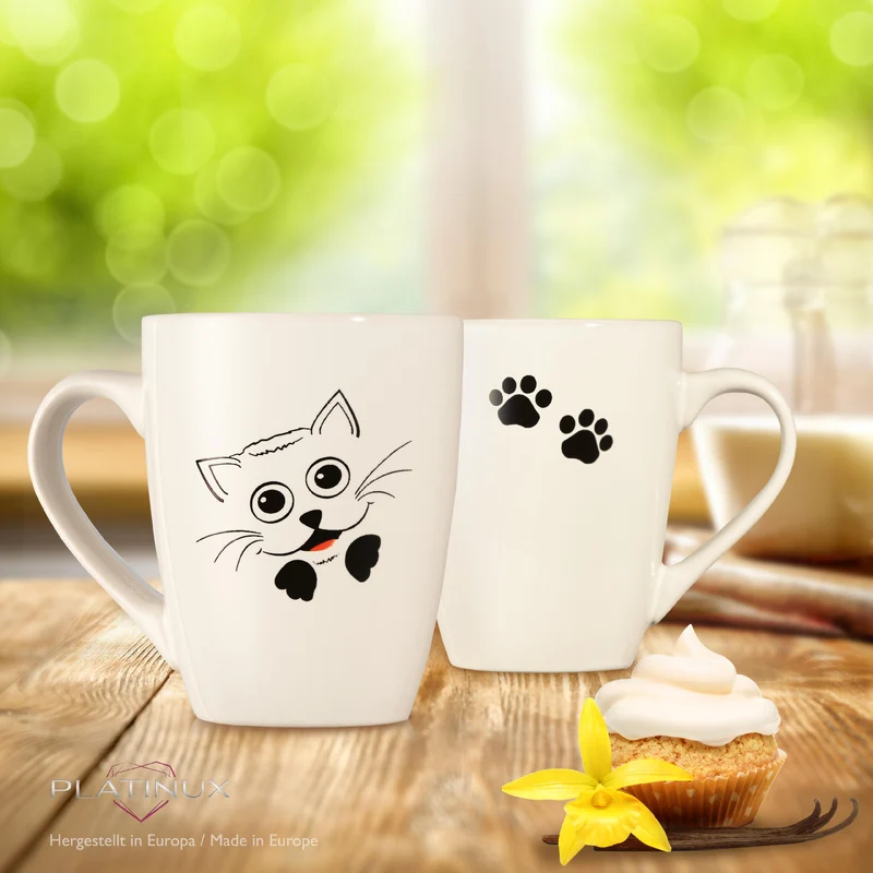 PLATINUX Kaffeetasse mit Griff 250ml (max. 300ml) Tasse mit Katzen Motiv "Felix"