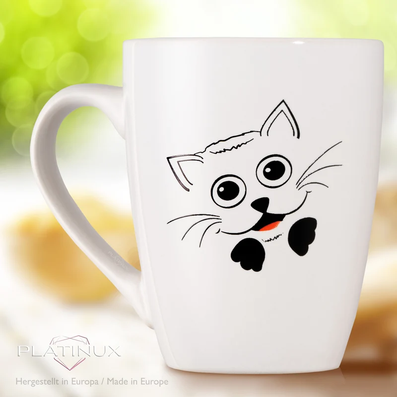 PLATINUX Kaffeetasse mit Griff 250ml (max. 300ml) Tasse mit Katzen Motiv "Felix"