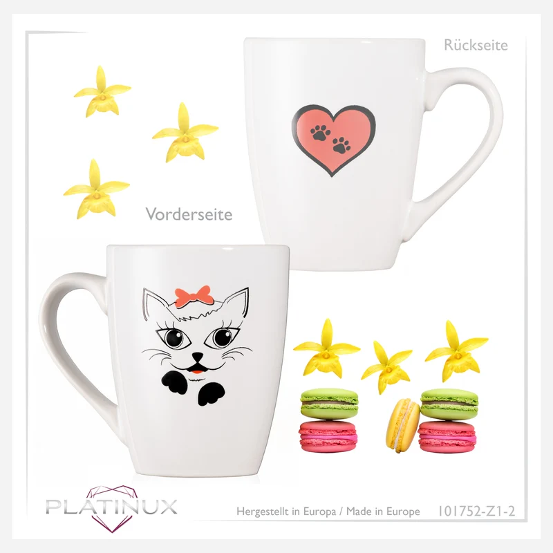 PLATINUX Kaffeetasse mit Griff 250ml (max. 300ml) Tasse mit Katzen Motiv "Bella"