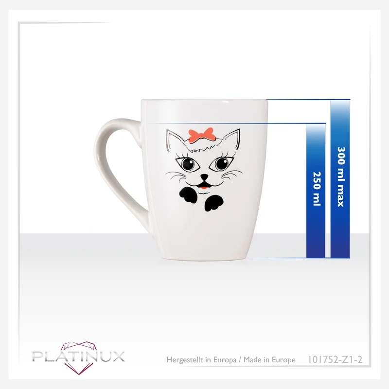 PLATINUX Kaffeetasse mit Griff 250ml (max. 300ml) Tasse mit Katzen Motiv "Bella"