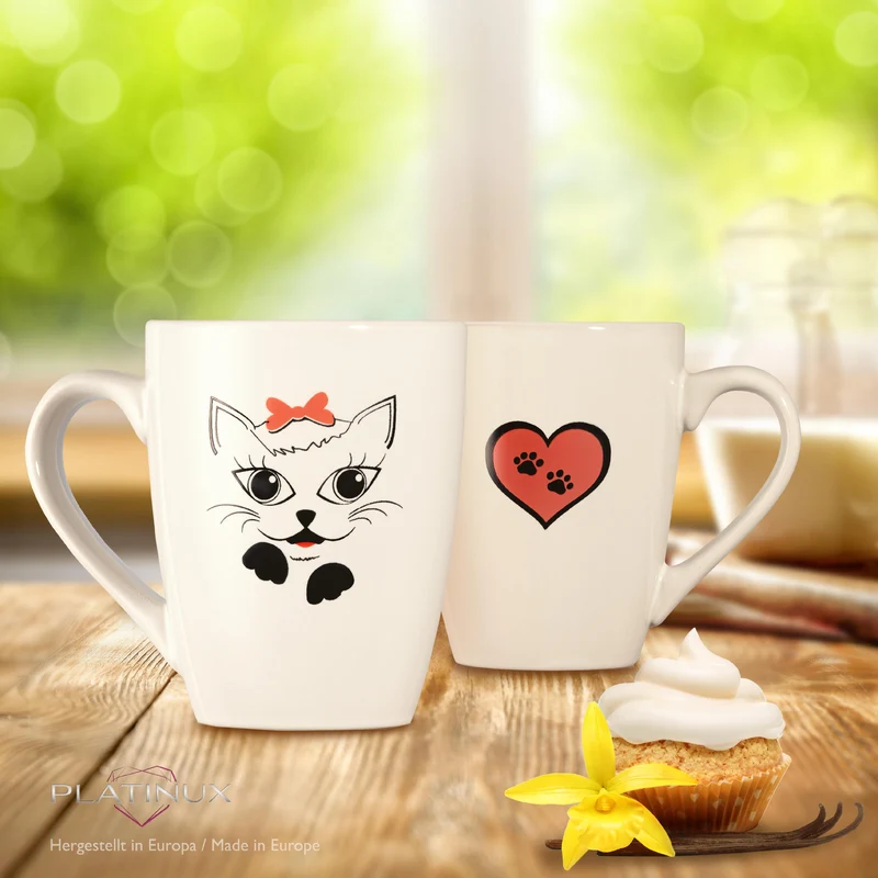 PLATINUX Kaffeetasse mit Griff 250ml (max. 300ml) Tasse mit Katzen Motiv "Bella"