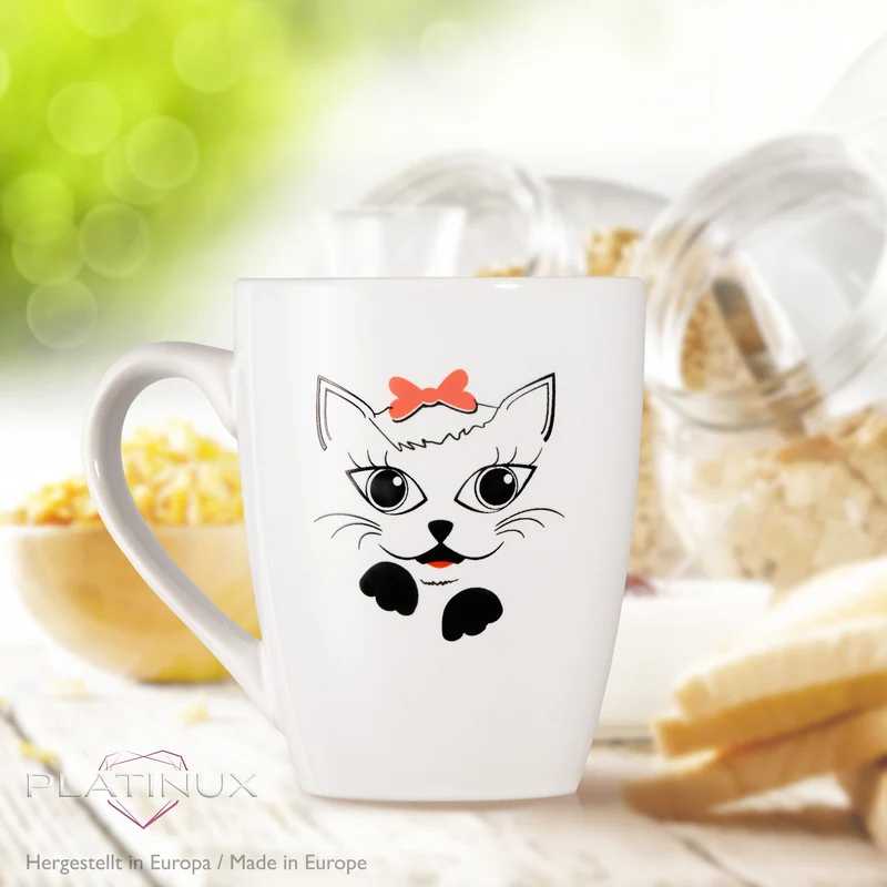PLATINUX Kaffeetasse mit Griff 250ml (max. 300ml) Tasse mit Katzen Motiv "Bella"
