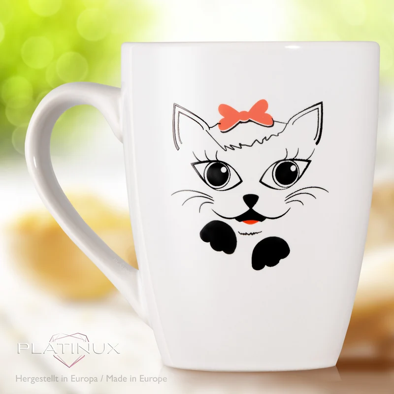 PLATINUX Kaffeetasse mit Griff 250ml (max. 300ml) Tasse mit Katzen Motiv "Bella"