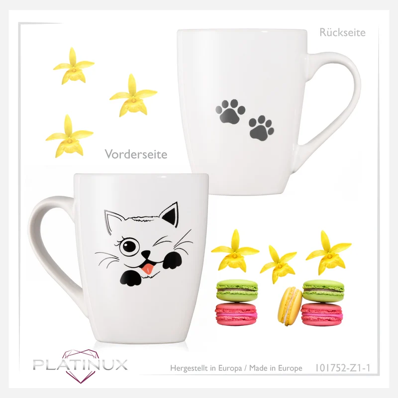 PLATINUX Kaffeetasse mit Griff 250ml (max. 300ml) Tasse mit Katzen Motiv "Coco"