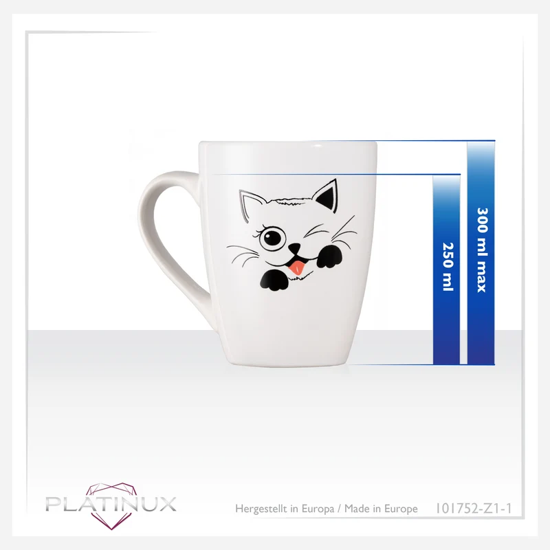 PLATINUX Kaffeetasse mit Griff 250ml (max. 300ml) Tasse mit Katzen Motiv "Coco"