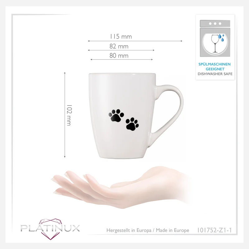PLATINUX Kaffeetasse mit Griff 250ml (max. 300ml) Tasse mit Katzen Motiv "Coco"