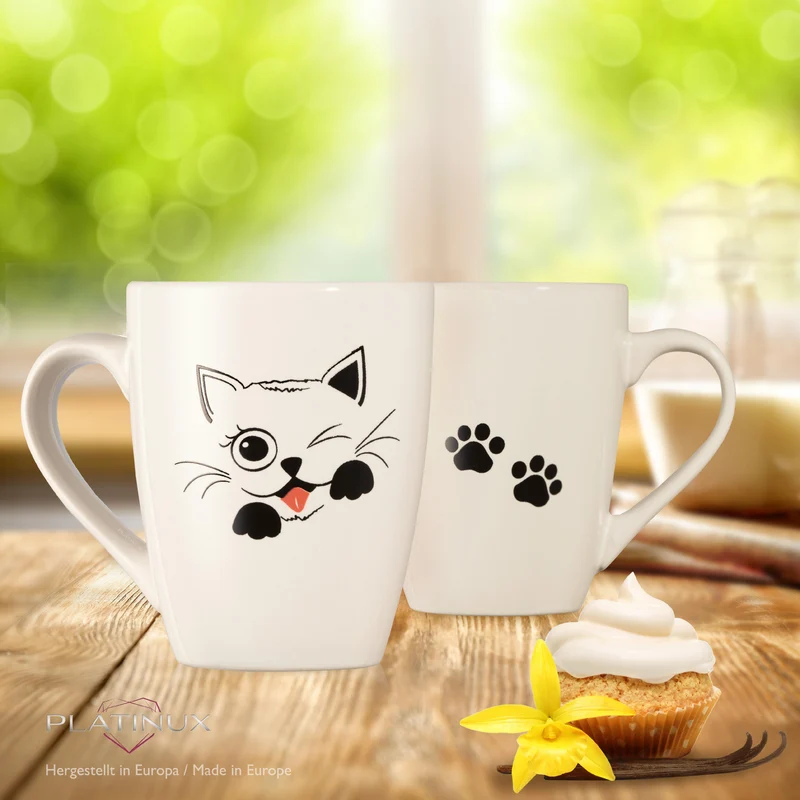 PLATINUX Kaffeetasse mit Griff 250ml (max. 300ml) Tasse mit Katzen Motiv "Coco"