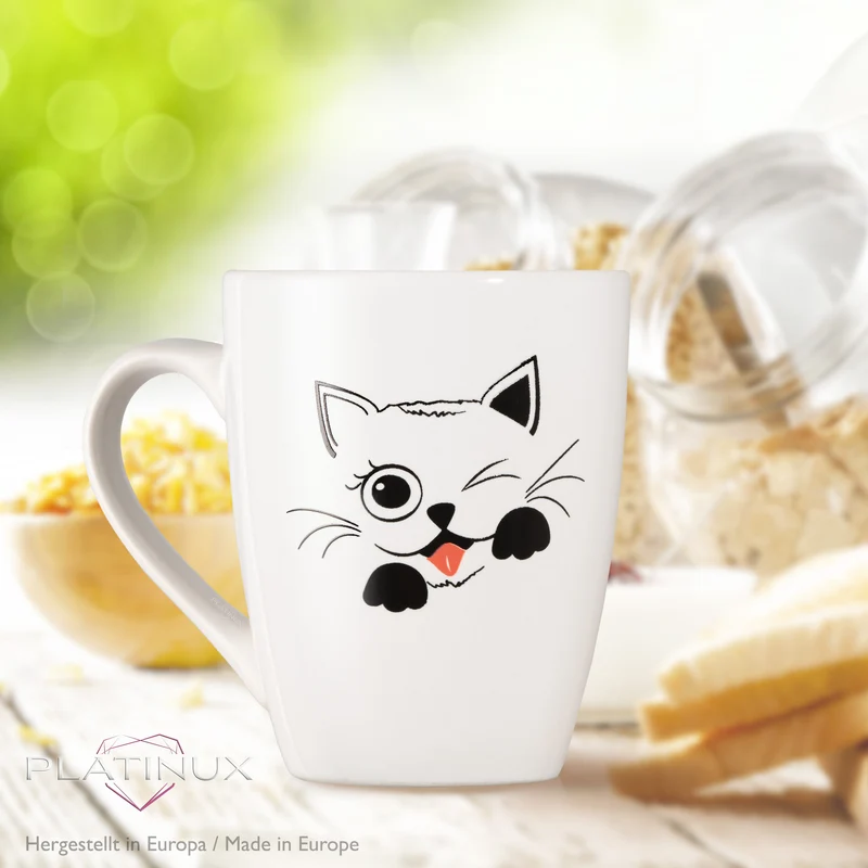 PLATINUX Kaffeetasse mit Griff 250ml (max. 300ml) Tasse mit Katzen Motiv "Coco"
