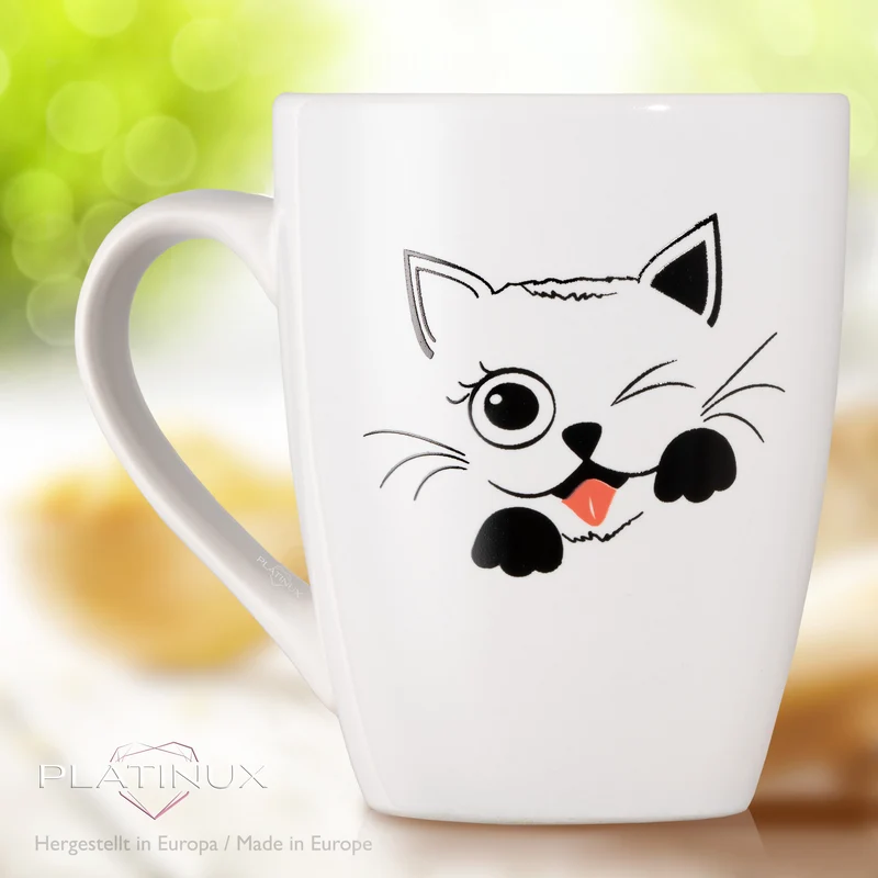 PLATINUX Kaffeetasse mit Griff 250ml (max. 300ml) Tasse mit Katzen Motiv "Coco"