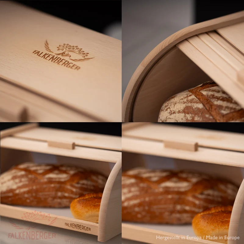 FALKENBERGER Brotkasten aus Holz ca. 39x28x18cm XL Brotbox mit Roll-Deckel Rollbrotkasten Handmade