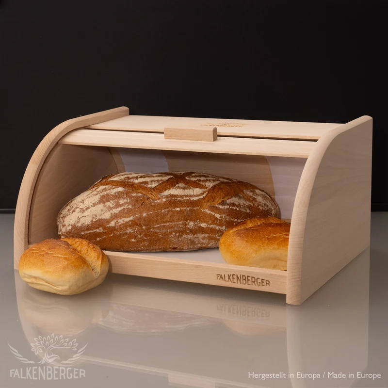 FALKENBERGER Brotkasten aus Holz ca. 39x28x18cm XL Brotbox mit Roll-Deckel Rollbrotkasten Handmade