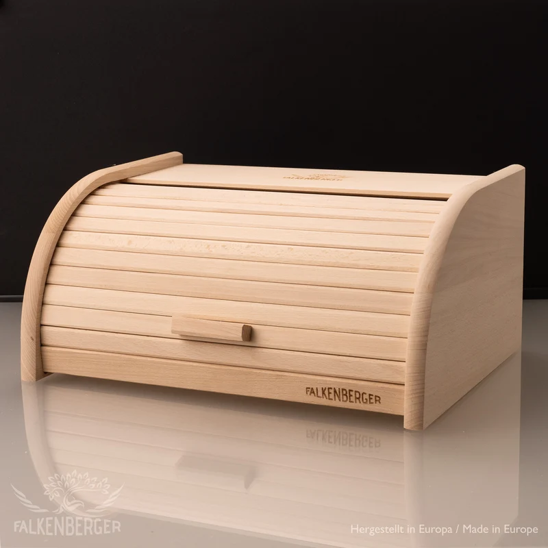 FALKENBERGER Brotkasten aus Holz ca. 39x28x18cm XL Brotbox mit Roll-Deckel Rollbrotkasten Handmade