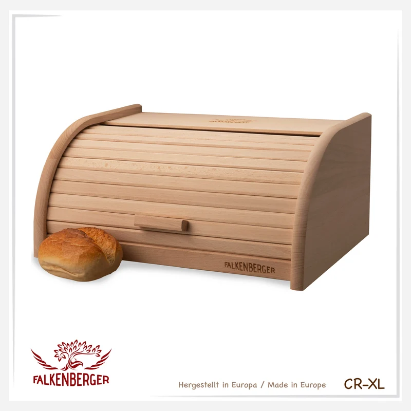 FALKENBERGER Brotkasten aus Holz ca. 39x28x18cm XL Brotbox mit Roll-Deckel Rollbrotkasten Handmade