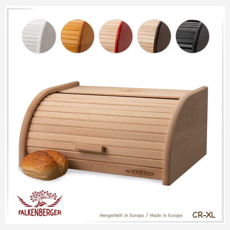 FALKENBERGER Brotkasten aus Holz ca. 39x28x18cm XL Brotbox mit Roll-Deckel Rollbrotkasten Handmade