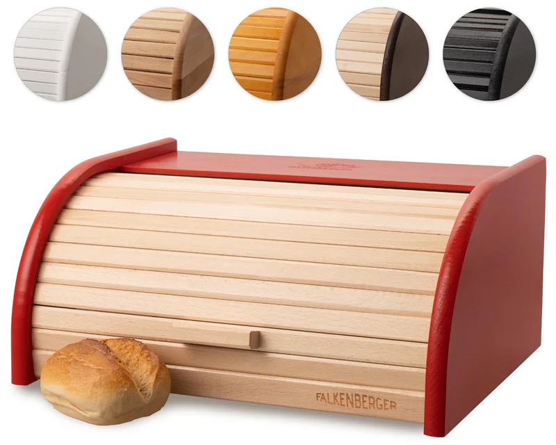 FALKENBERGER Brotkasten aus Holz Rot ca. 39x29x18cm Brotbox mit Roll-Deckel Rollbrotkasten Handmade