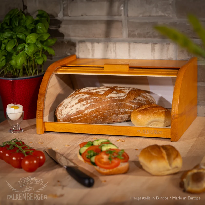 FALKENBERGER Brotkasten aus Holz ca. 39x29x18cm Brotbox mit Roll-Deckel Rollbrotkasten Handmade
