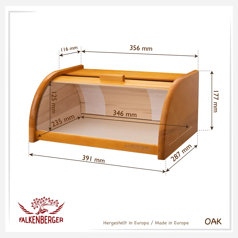 FALKENBERGER Brotkasten aus Holz ca. 39x29x18cm Brotbox mit Roll-Deckel Rollbrotkasten Handmade