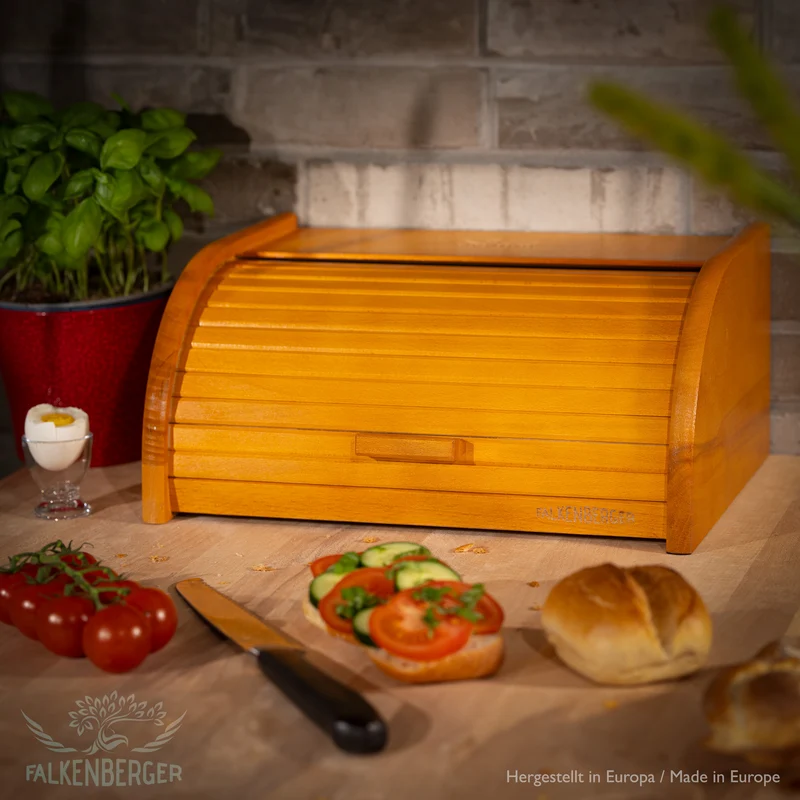 FALKENBERGER Brotkasten aus Holz ca. 39x29x18cm Brotbox mit Roll-Deckel Rollbrotkasten Handmade