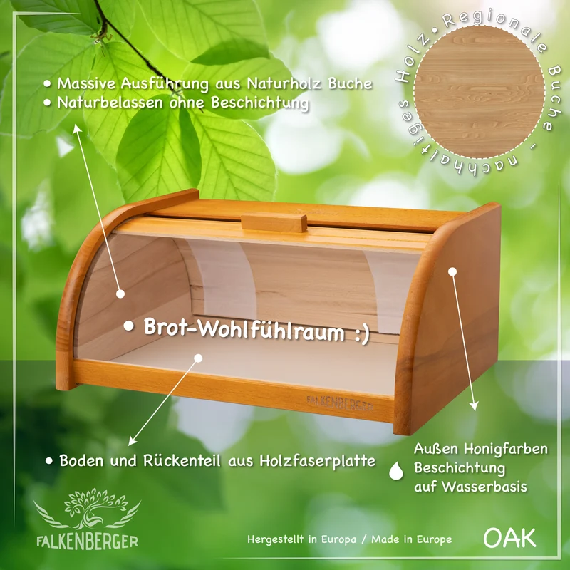 FALKENBERGER Brotkasten aus Holz ca. 39x29x18cm Brotbox mit Roll-Deckel Rollbrotkasten Handmade