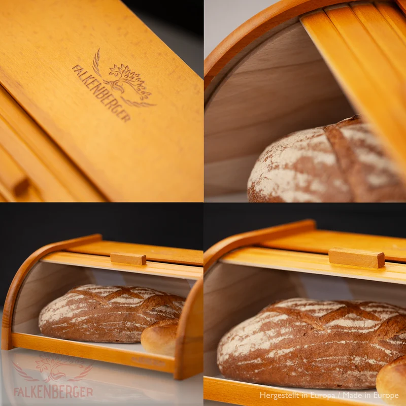 FALKENBERGER Brotkasten aus Holz ca. 39x29x18cm Brotbox mit Roll-Deckel Rollbrotkasten Handmade
