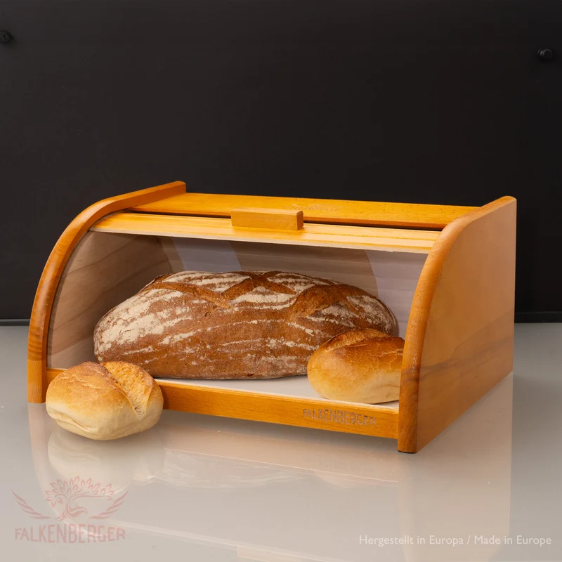 FALKENBERGER Brotkasten aus Holz ca. 39x29x18cm Brotbox mit Roll-Deckel Rollbrotkasten Handmade