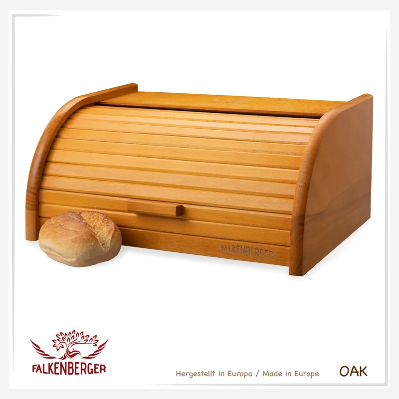 FALKENBERGER Brotkasten aus Holz ca. 39x29x18cm Brotbox mit Roll-Deckel Rollbrotkasten Handmade