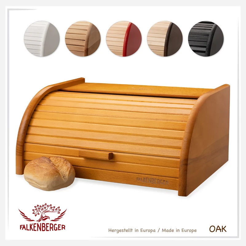 FALKENBERGER Brotkasten aus Holz ca. 39x29x18cm Brotbox mit Roll-Deckel Rollbrotkasten Handmade