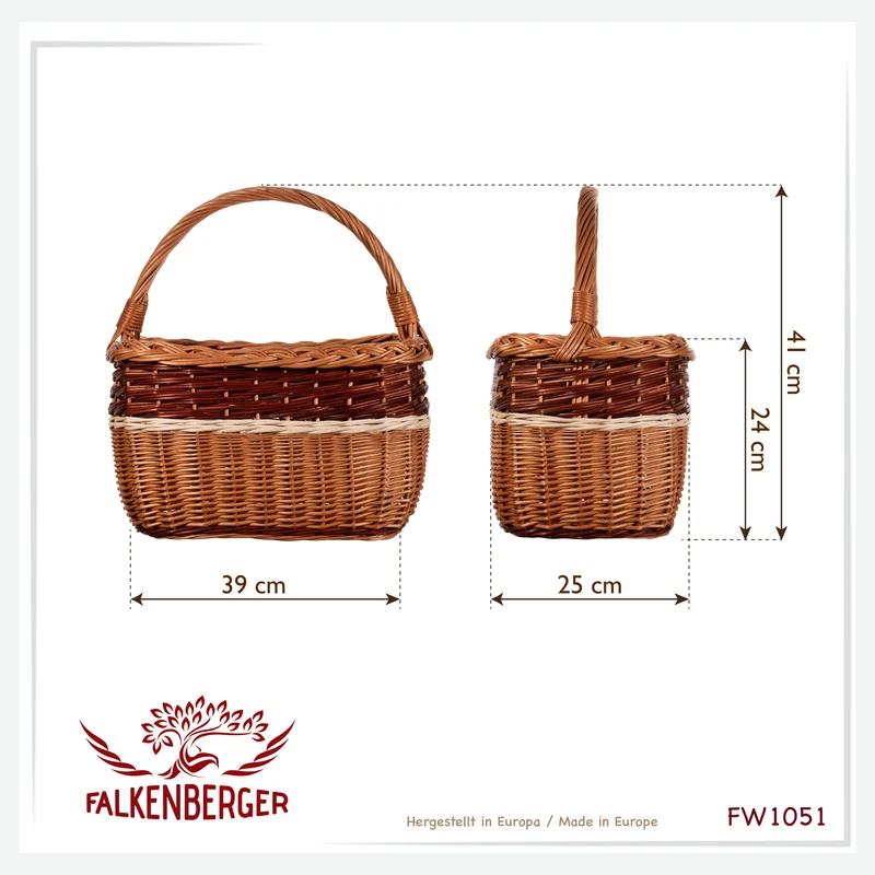 FALKENBERGER Weidenkorb "Amber" 39x25x24cm Handarbeit Flechtkorb mit Henkel Einkaufskorb aus Weide Pilzkorb Marktkorb