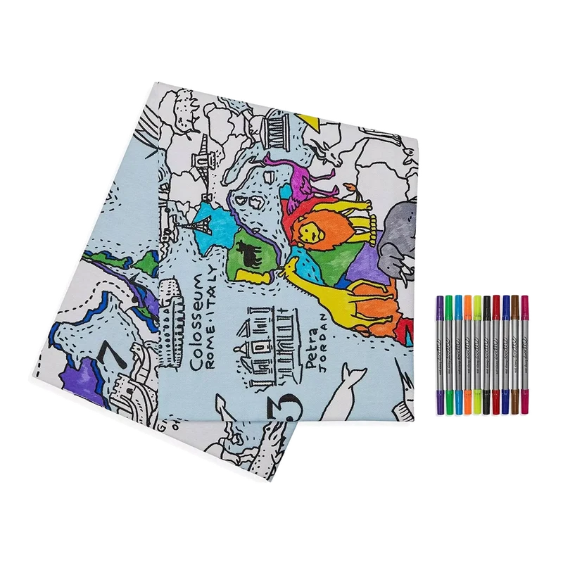 Color In World Map Baumwolltischdecke