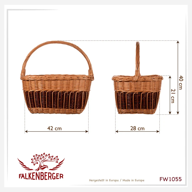 FALKENBERGER Weidenkorb 42x28x21cm "Lara" Einkaufskorb aus Weide Handarbeit Pilzkorb Marktkorb
