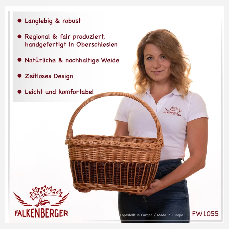 FALKENBERGER Weidenkorb 42x28x21cm "Lara" Einkaufskorb aus Weide Handarbeit Pilzkorb Marktkorb
