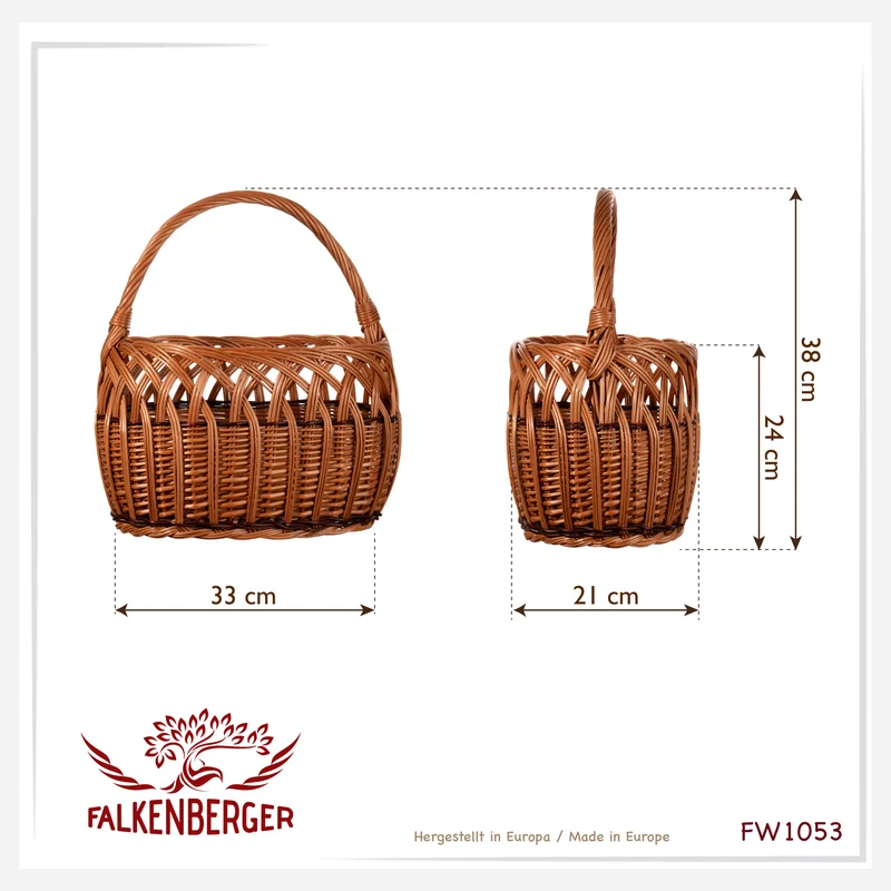 FALKENBERGER Weidenkorb 33x21x24cm "Greta" Einkaufskorb aus Weide Handarbeit Pilzkorb